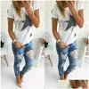 Women'S Jeans Womens Woman Spring Summer Fashions 2021 Plus Size Slim Fitted Ripped Female Casual Skinny Hole Pencil Lace Drop Delive Dhqsr