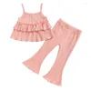 Kläduppsättningar Småbarn Baby Girl Bell Botts Outfit Ruffle Layered Camisole Tops Flare Pants Little Kids Ribbed Summer Clothes