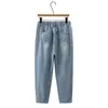 Plus Größe XL-5XL Frauen Einfarbig Jeans Alle Passenden Elastische Taille Schlank Blau Schwarz Weibliche Denim Hosen O2HA #