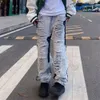 oregelbundna rippade hål jeans denim pant kvinna man rak lapptäcke baggy pojkvän y2k punk kpop harajuku streetwear hip hop a0mk#