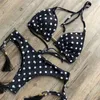 Damen Bademode Vintage Dot Rüschen Bikini Quasten Rückenfrei String Zweiteiliger Badeanzug Sexy Frauen Strand Badeanzug Bikinis Tanga Mujer