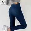 Jeans da donna Zoenova Jeans per donna Skinny a vita alta Blu Grigio Nero Donna Elastico Plus Size Xxl Pantaloni a matita femminile in denim super elasticizzato 24328