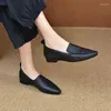 Casual schoenen dames loafers leer zachte hakken voor puntige neus zwart handgemaakte echte flats merk