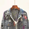 women's Graffiti Denim Jacket, Frayed Raw Cut Rivet, Fringe Jean Coat, Female Outwear, Short, Street Fi Spring, Autumn 2023 F40t#