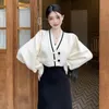 Vintage malha cardigan feminino decote em v camisola recortada outerwear coreano elegante batwing manga butt chique malhas jaquetas h81h #