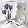 Duschvorhänge Blumen Druck Vorhang Nordic Bad Wasserdichte Anti-Rutsch-Pflanzen Matte Set Zimmer dekorative Teppich Toilette Teppiche