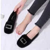 Casual Shoes Real Hair Flats Cotton Rhinestone Metal Square Buckle Slip On Loafers Fur Soft Soled Anti-skid Moccasins Large Size