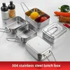 Vaisselle Bento Boîte à lunch avec poignée en acier inoxydable 304 pour étudiants Conteneurs de stockage à compartiments scellés carrés de grande capacité