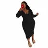 Plus Size Femmes Vêtements O-Cou Solide Midi Dr Bodyc Sexy Automne Élégant Lg Manches Dres Party Gros Dropship J7Cz #