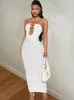 Casual Dresses Sunny Women Hollow Metal Ring White Sexy Backless Bodycon Long Dress Sleeveless Deep V-neck Elegant Party Maxi For