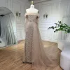 dubai Arabia Nude Mermaid Boat Neck With Overskirt Luxury Evening Dres Gown 2024 For Women Wedding Party LA72254 Serene Hill r601#