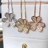 Designer Brand Van Lucky Full Diamond Clover Necklace Fashionable Fresh Versatile Flower Pendant Clavicle Chain Popular Live Broadcast Same Style With logo