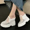 Sandals 2024 Wedges Rhinestones Mules Shoes Women Mesh Super High Heels Gladiator Female Round Toe Platform Pumps Casual