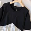 plus-size women's summer persality splicing top plus lg commuter T-shirt black and white color ctrast design L2N8#