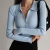2023 autunno cardigan delle donne monopetto con scollo a V maglione lavorato a maglia Fi breve maglieria solido blu bianco verde ponticelli delle donne A30J #