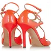 Sapatos de vestido elegante fivela laranja mulher sandálias de verão peep toe fino salto alto cross-strap designer festa