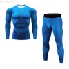 Tute da uomo Set da palestra bianco T-shirt a maniche lunghe Leggings 2 in 1 Compressione Sport Secondo strato Allenamento ad asciugatura rapida Rashguard Uomo