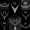 Värdebelt lab diamantsmycken Set Sterling Silver Wedding Halsbandörhängen för kvinnor Bridal Engagement Smyckesgåva 749Q#