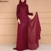 Abbigliamento etnico 2024 Design di lusso Paillettes Abito lungo per le donne Abaya musulmano Abiti da sera eleganti sottili Abito caftano arabo saudita Islam