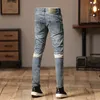 Street Fi Men Jeans Retro Wed Blue Stretch Skinny Fit Ripped Jeans Men Spliced Designer Hip Hop Denim Biker Pants Hombre W12i #