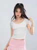 Kvinnors T -skjortor Kvinnor Y2K Bow Short Sleeve Crop Topps Casual Scoop Neck Lace Trim Fairy Shirt Summer Going Out Slim Fit