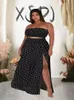 Plus Size 2 Piece Set Mulheres Dot Print Strapl Crop Top e Dr Define Bohemian Sexy Summer 2023 Womens Outfit Free Ship s7Sw #