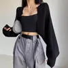 Mulheres Encolhe os ombros Verão Lg Manga Boleros Cropped Cardigan Suéteres Xales Curtos R0Xb #