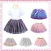 Girls Tutu Sequins Skirts Kids Clothes Bow Layered Skirts Princess Pleated Skirt Kids Mesh Skirt Girls Children Party Clothes 240325