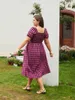 schattig plus size dameskleding dress elegante korte mouw roze geruite midi dress boho plus size lg dames zomerjurk 2023 56fT #