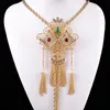 Algerian Wedding Necklace Long Chain Gold Plated Tassels Pendant with Crystals Arabic Women Shoulder Chest Jewelry 240329