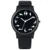 창조적 인 재미있는 쿼츠 남성용 검은 다이얼 쿼츠 시계 편안한 검은 색 가죽 스트랩 손목 시계 수컷 H1012244Q.