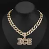 Hip hop ICE verre diamant chaîne collier alphabet anglais plein diamant pendentif personnalité hommes collier accessoires 8YMA