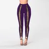 Women's Jeans Womens black long legs sexy tying rope with ultra-thin hollow rope suitable for wearing pants externally with holes front purple large size fourL2403