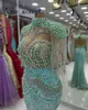 Mint Green Poed High Neck LG Mermaid Evening Dres med kristaller fransar High Fi Formal Women's Events Party Gowns V2Q4#
