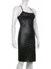 Hirigin Pu Leather Black Party Sexy Dres pour les femmes 2023 Bandage de backl licou bandage bodage Dr Ladies Club Slit Midi Dr 01Q2 #