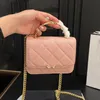 Enamel Letter Co Handle Ladies Designer Mini Wallet Flap Bag Diamond Lattice Caviar Leather Gold/Silver Hardware Metal Chain Women Shoulder Cross Handbag 15x10cm