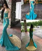 Hunter Green Satin Mermaid Long Prom Dresses 2020 Off the Shoulder Gold 3d Floral Lace Applique Gefared Formal Long Party Evening D7687084