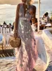 zomer Holle Hoge Taille Zoom Tank Dr Elegant Gold Print Sleevel Lg Dr Sexy Diepe V-hals Off Schouder Boho Party Dr X1C0 #