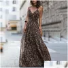 Basic & Casual Dresses Fashion Y Dress Leopard V-Neck Sling Maxi Women Summer Sleeveless Chiffon Beach Long Robe Tops Drop Delivery A Dhs7O