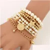 Chaîne 6pcs mode couleur or lien perles perles bracelet étoile mtilayer perles bracelets ensemble pour femmes charme fête bijoux cadeau 5483 Dr Dhuba