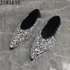 Casual Shoes Shallow Mouth Pointy Toe Inlaid Crystal Flat Woman Summer Luxruy Rhinestone Female Sexy Fashion Dress Shoe