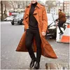 Homens Trench Coats Mens Casaco Longo Homens Sólidos Clássico Jaqueta de Inverno Casual Solto Estilo Britânico Sobretudo Streetwear Gota Entrega Vestuário Dhqc3