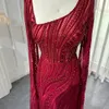Shar sa att elegant burdy sjöjungfru kvällsdres med LG -ärm lyx Dubai Crystal Women Wedding Formal Party Gown SS146 A6BA#