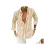 Men'S Casual Shirts Mens Black Loose Fit Top Men Fashio Long Striped Vertical Button Sleeve Dress Down Romper Drop Delivery Apparel C Dhgpk