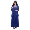 Abbigliamento etnico Abaya Abito musulmano Elegante manica lunga scollo a V Blu Rosa Diamanti Festa da sera Maxi Moda Drop Delivery Apparel Dhtxk