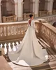 Luxury Mermaid Wedding Dress Long Sleeve Beaded Satin High Neck Bridal Gowns Detachable Train Arabic Dubai Vestidos De Novia