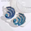 Pins Broches Dmari femmes broche coréenne étrange fantaisie mer vague épinglettes cristal bleu océan Badge accessoires de fête bijoux de luxe pour costume Y240329