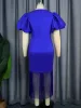 Bodyc Women Shiny Blue Formal Ocn Dr Short Lantern Sleeve Skeew Kllar Slim Tassels Hem Celebrate Event Gown