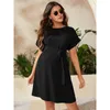 Maternity Dresses 2023 Summer Pregnant Women O-Neck Short Sleeve Lapel Patch Pregnant Womens Clothing Solid Color Bandage Dress NewL2403