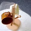Mugs Water Cup Ceramics Glass Coffee Hushållen Drinkware Simple Kitchen Print Handle Korean Style 2024 Delicate